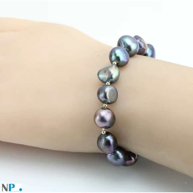 Bracelet de perles noires baroques d'eau douce Bracelet de perles noires baroques d'eau douce