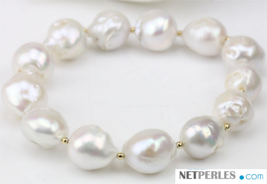 Bracelet de perles de culture d'Eau Douce baroques blanches