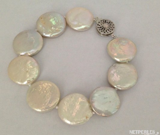 Braccialetto 18 cm di perle moneta di acqua dolce Bianche