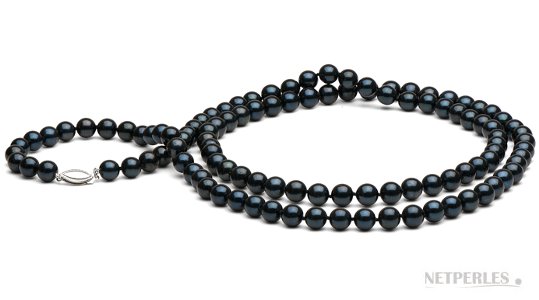 trÃ¨s long collier de perles de culture d'eau douce noires