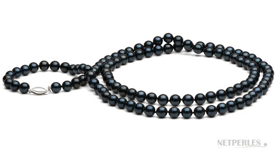 Collier de perles d'Akoya noire, 114 cm de longueur