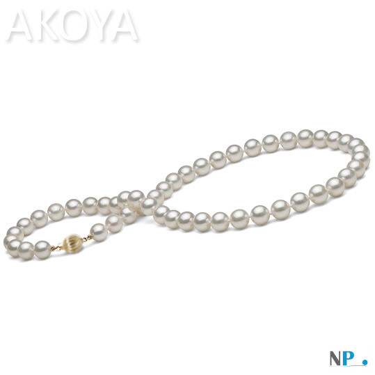 Collier de perles de culture d'Akoya blanches de 7,5-8,0 mm un classique haut de gamme