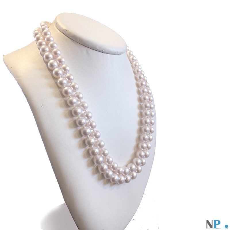 Collier double-rang de perles d'Akoya