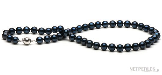 Collier 45 cm de perles d'Akoya noires 7-7,5 mm