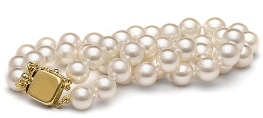 Bracelet double rang de perles de culture d'akoya avec fermoir en or 14k carré