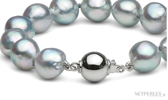 Fermoir Collier de perles d'akoya bleu baroques