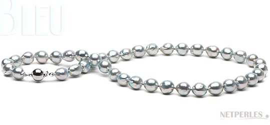 Collier de perles baroques d'Akoya bleues 9 à 9,5 mm