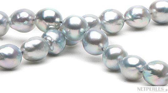 Collier de perles baroques d'Akoya bleues 9 à 9,5 mm