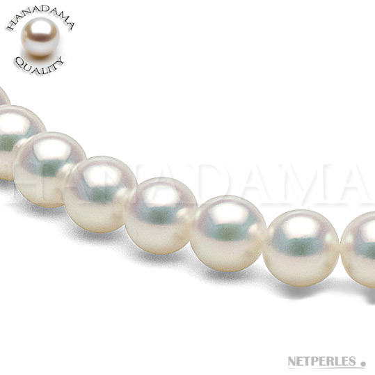 Gros plan sur les perles d'Akoya du japon classée HANADAMA