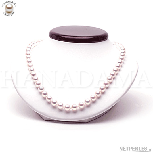 Collier de perles de culture d'Akoya du Japon blanches qualité HANADAMA