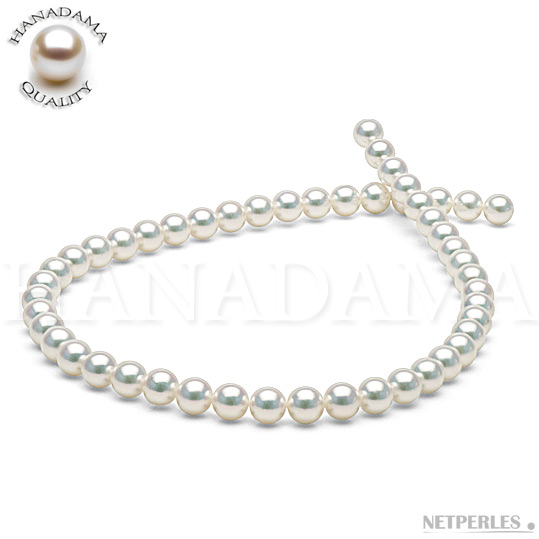 Collier de perles de culture d'Akoya naturellement blanches qualité HANADAMA 45 cm de 8,0 à 8,5 mm