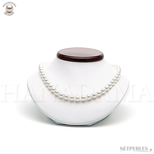 Collier de perles de culture d'Akoya blanche du japon qualité HANADAMA de 8,5 à 9,0 mm