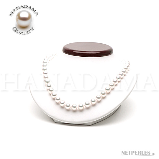 Collier de perles de culture d'Akoya du Japon blanches qualité HANADAMA de très gros diamètre 9,0 à 9,5 mm