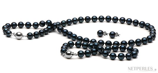 Parure 3 bijoux de perles d'Akoya noires