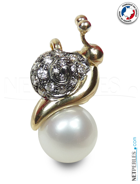 Pendentif escargot en or 18k avec perle d'eau douce qualité Doucehadame