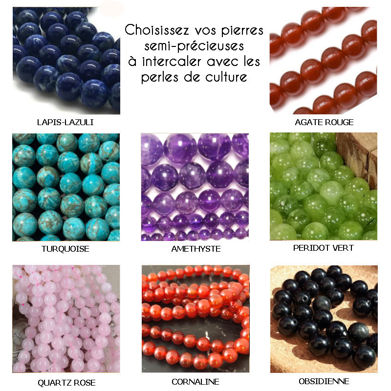 Perles en pierres semi précieuses naturelles à assortir avec les perles de culture