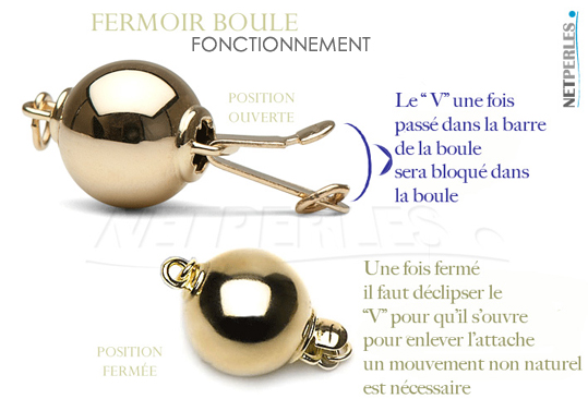 fermoir spherique en Or Gris ou Or Jaune 14k