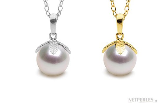 Pendentif en Or Gris ou Jaune, perle d'eau douce blanche DOUCEHADAMA