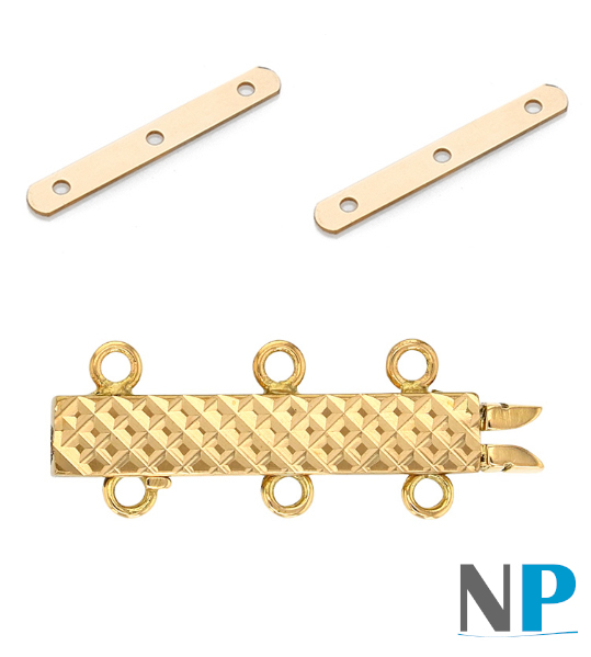 Fermaglio per triplo filo in oro 14k o 18k guilloché con barrette intercalari