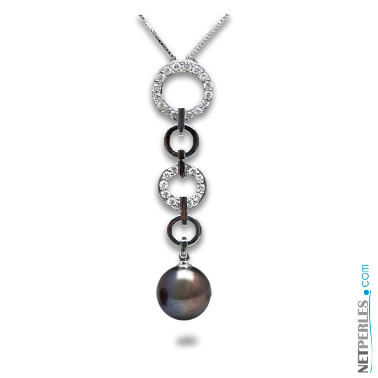 Pendentif en or gris avec perle noire d'eau douce AAA