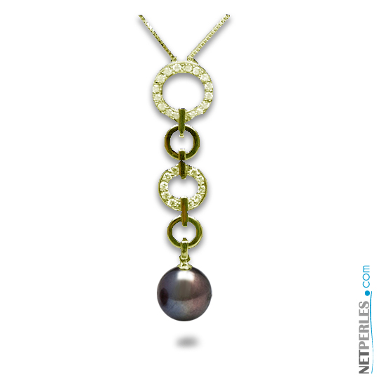 Pendentif Or jaune et perle noire d'eau douce AAA