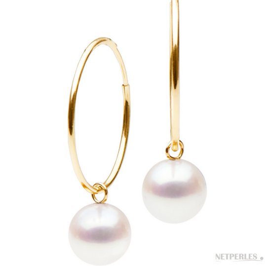 Boucles d'Oreilles Créoles Or 18k Perles d'Akoya blanches