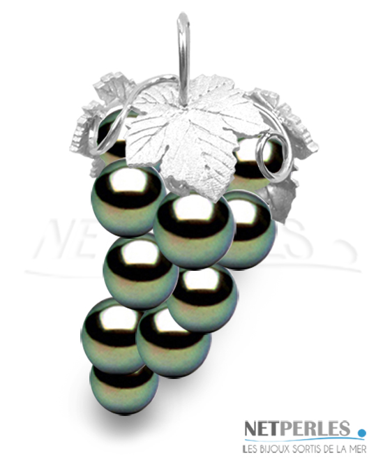 Pendentif Or Gris 18 Carats avec 10 perles de Tahiti qualité AAA de 8 à 9 mm