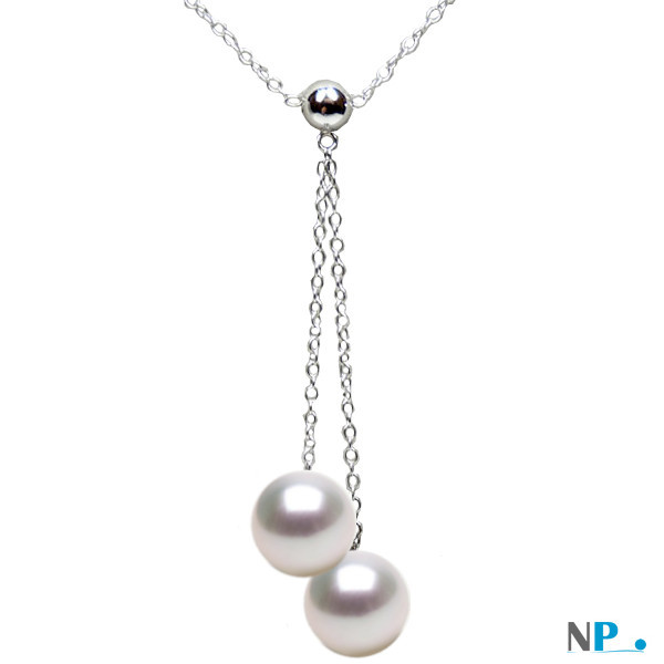 Collier avec deux perles d'Australie blanches argentées