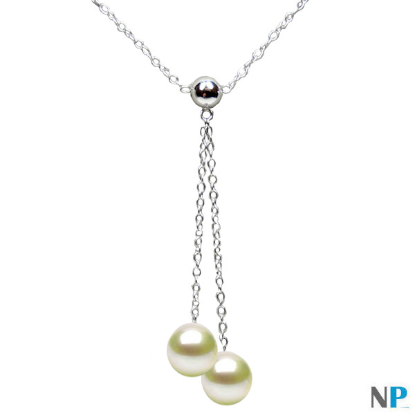 Collana in oro bianco (rodiato)  con due perle bianche d'acqua dolce