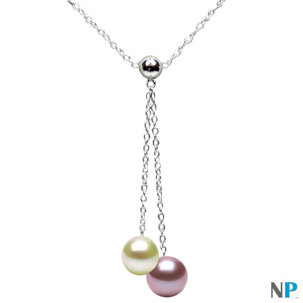 Pendentif collier de perles de culture d'eau douce blanche et lavande