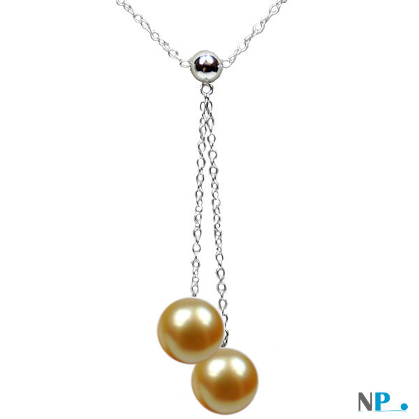 Pendentif collier de perles de culture dorées des Philippines et chaine Argent 925