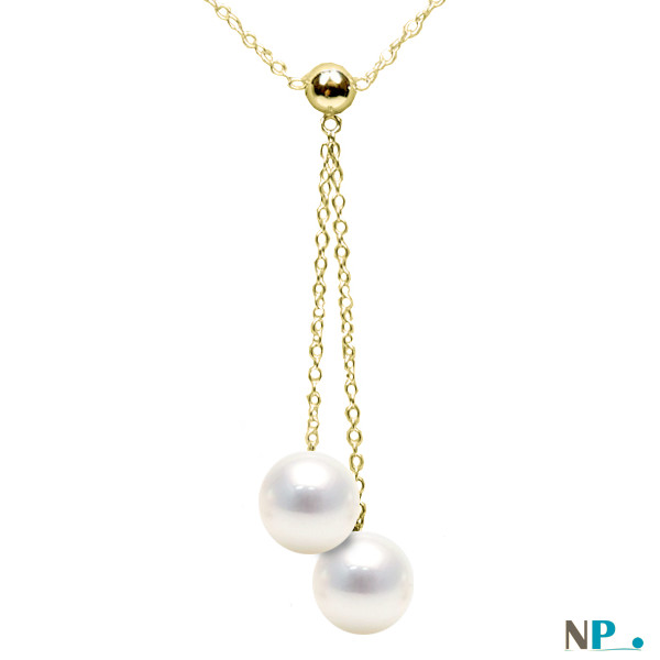 Collana oro giallo con due splendide perle Australiane bianche argentate