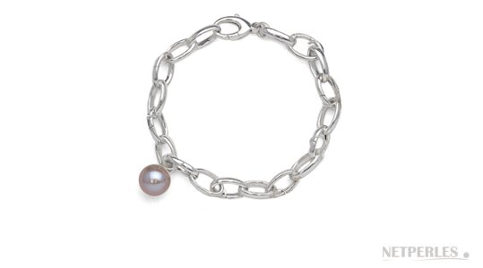 Bracelet sur Chaine en Argent et une perle de culture d'eau douce DOUCEHADAMA Lavande