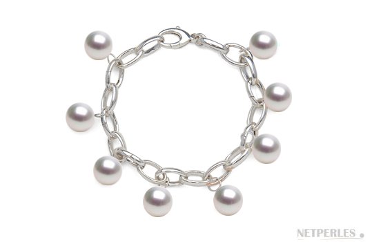 Bracelet en Argent 925 rhodié avec perles d'australie AAA