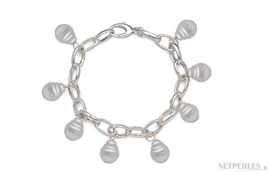 Bracelet en argent rhodié avec 8 perles d'Australie baroques