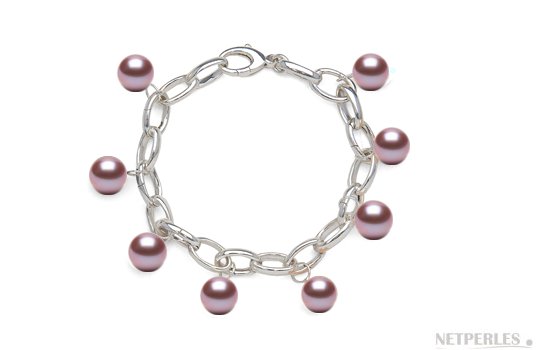Bracelet en argent rhodié avec perles de culture d'eau douce lavandes