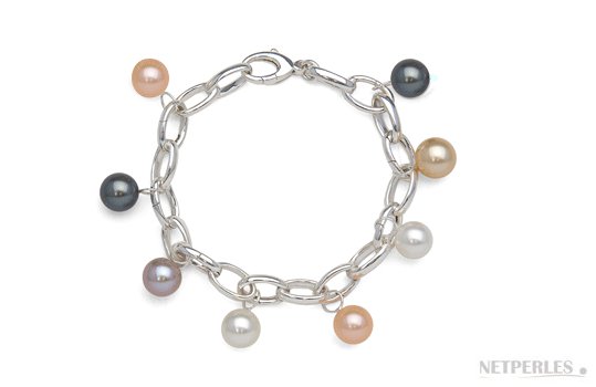 Bracelet en argent avec 8 perles d'eau douce multicolores