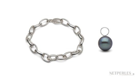 Bracelet en argent rhodié avec perles de culture d'eau douce