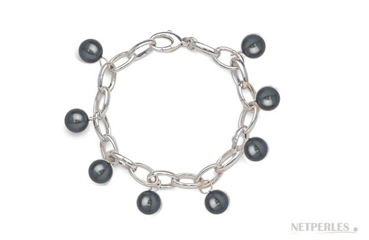 Bracelet en argent rhodié avec perles de culture d'eau douce noires