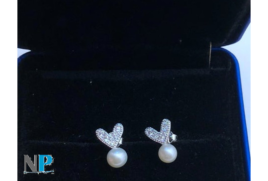 Orecchini in Argento 925 con zirconi e perle d'acqua dolce 