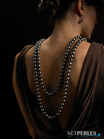 Long collier de perles de Tahiti, perles noire