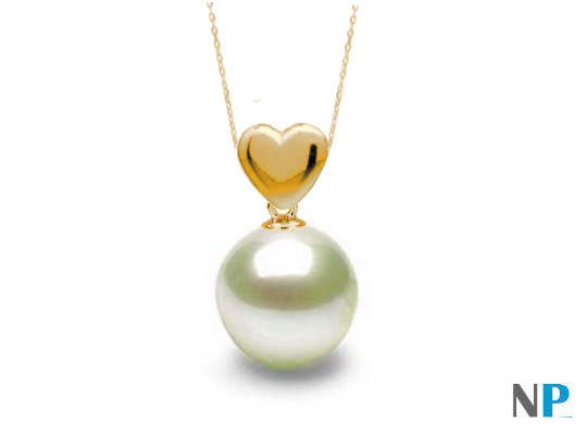 Pendentif Coeur en Or Jaune avec perle d'eau douce blanche DOUCEHADAMA