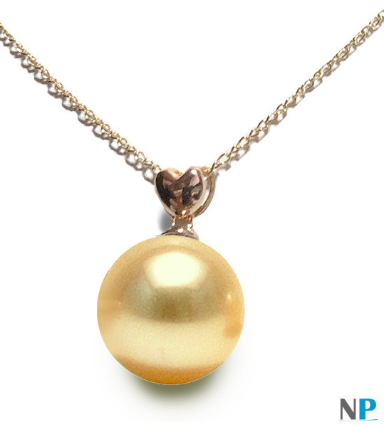 Pendentif Coeur en or rose 18k avec perle dorée des Philippines AAA