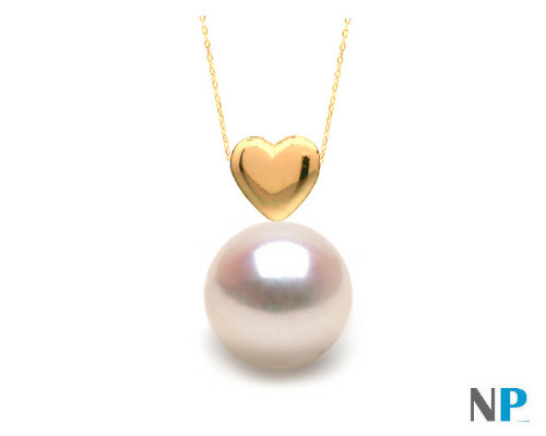 Pendentif coeur en or jaune avec perle blanche d'Akoya