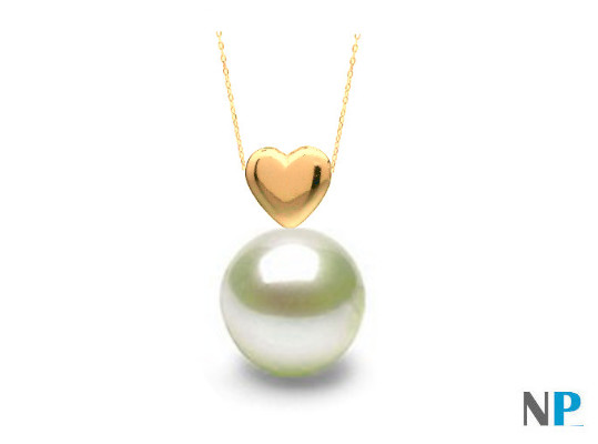 Pendentif forme de coeur avec une perle d'eau douce blanche de qualité DOUCEHADAMA  de 10 à 11 mm