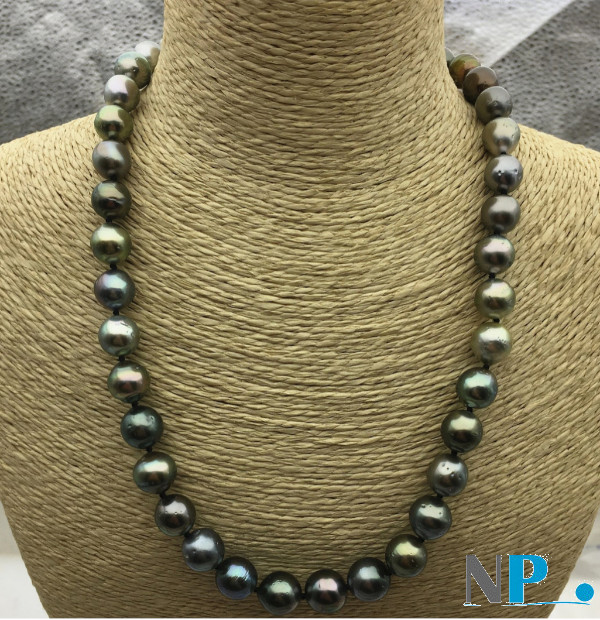 Collier de perles noires de tahiti, quasi rondes de 9 à 11 mm