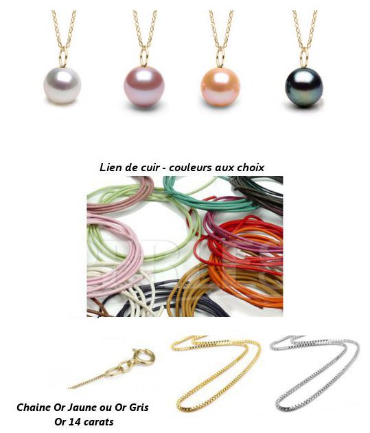 Pendentif en Or avec perle d'eau douce avec cordon cuir ou chaine