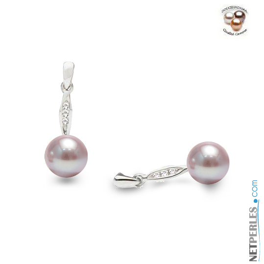 Boucles d'Oreilles en Argent 925 et diamants avec perle de culture DOUCEHADAMA lavande