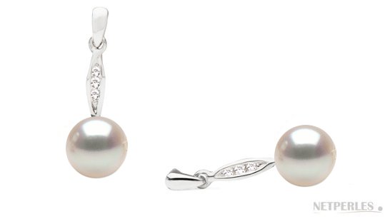 Boucles d'oreilles de perles d'Akoya en Or et diamants