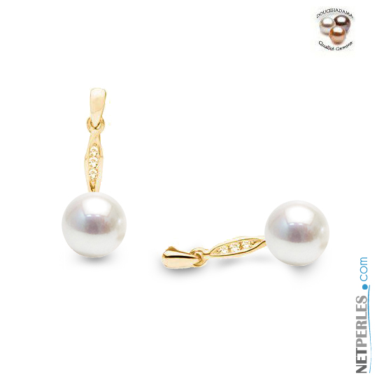 Boucles d'Oreilles en Or et diamants avec perles de culture d'eau douce blanches